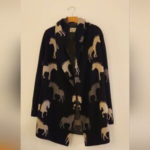Stylish Black and Cream Horse Pattern Blazer